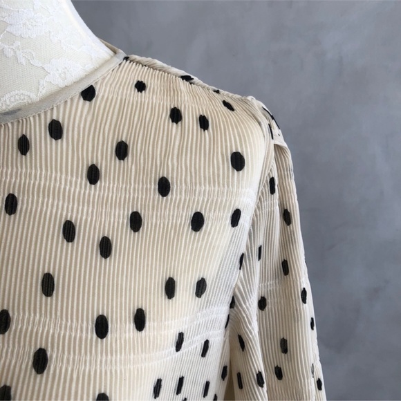 GANNI Lowell Tiered Polka Dot Plisse Beige & Black Midi Dress conservative pleat - Picture 9 of 12